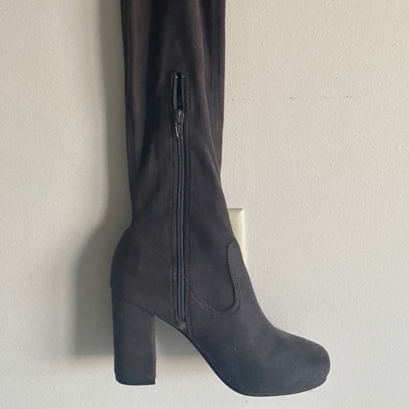 Faux suede over the knee Taupe Boots - Picture 5 of 7